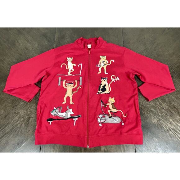 Vintage 90's Bechamel Zip Up Light Jacket Aerobic Cats Women's Medium Cotton - Picture 1 of 11